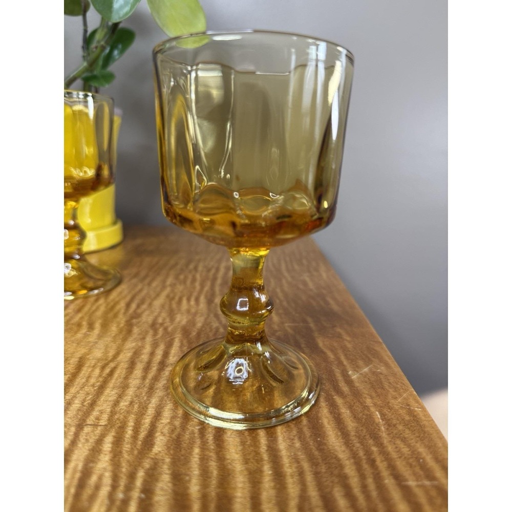 Hazel Atlas Wine Glass‎ Goblets 5.5in Amber Excellent El Dorado Vintage - Picture 7 of 7